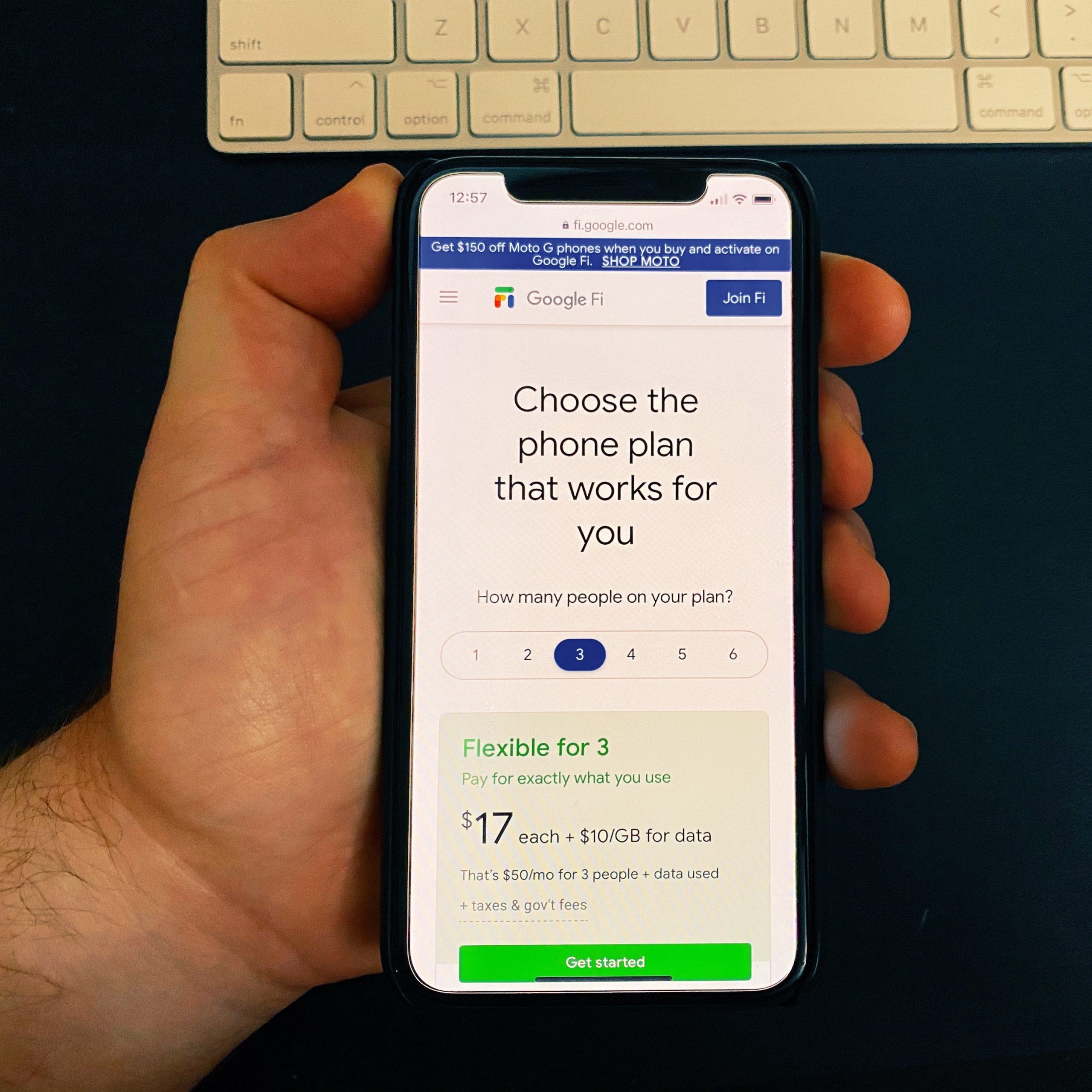 google fi phone plan photo of hand and phone discount